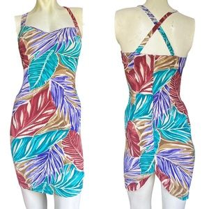 Vintage 90's Paris Blues Multicolor Palm Print Mini Dress Size 7 Juniors